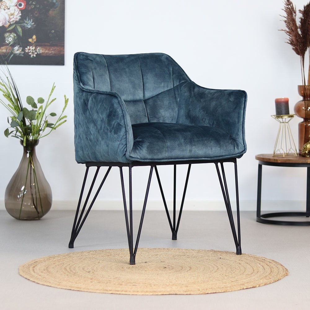 Esszimmerstuhl Samt Jaxon mit Armlehne blau