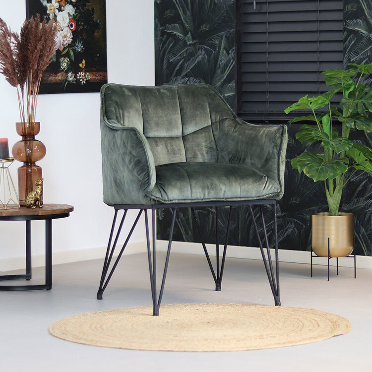 Esszimmerstuhl Samt Jaxon mit Armlehne grün