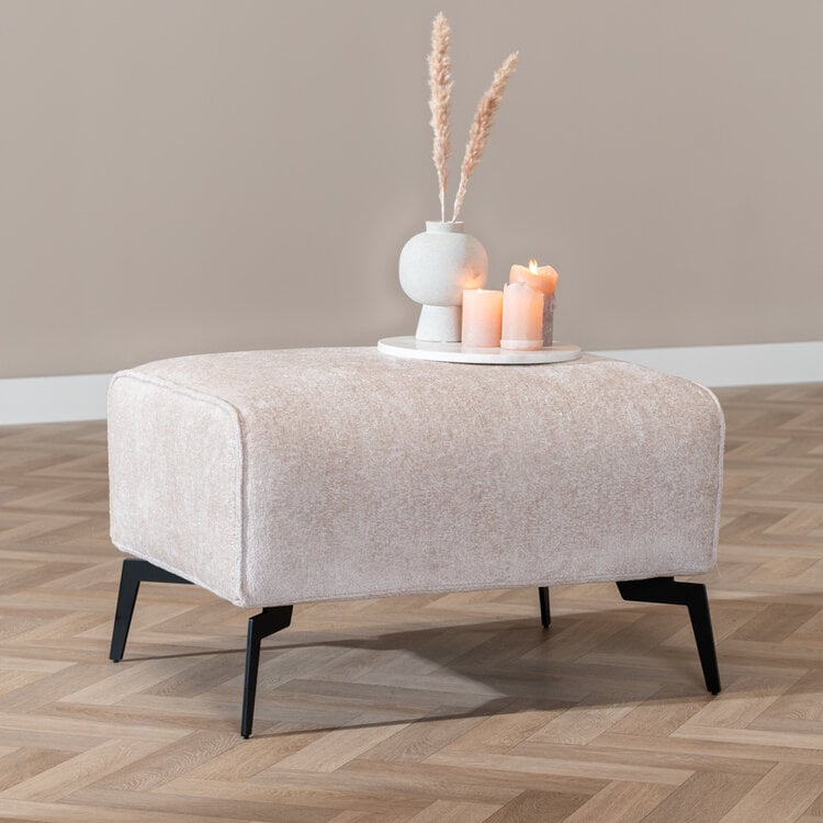 Chenille Hocker Vegas rechteckig weiß