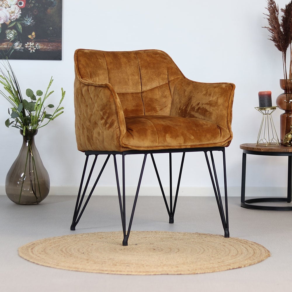 Esszimmerstuhl Samt Jaxon mit Armlehne ockergelb/cognac