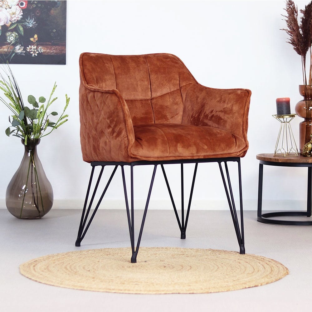 Esszimmerstuhl Samt Jaxon mit Armlehne kupfer