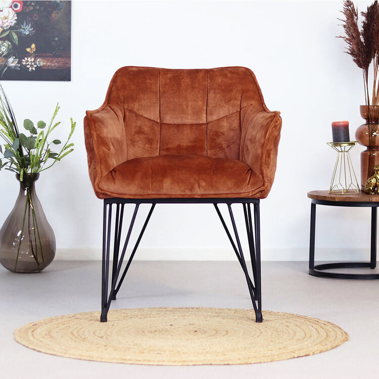 Esszimmerstuhl Samt Jaxon mit Armlehne kupfer