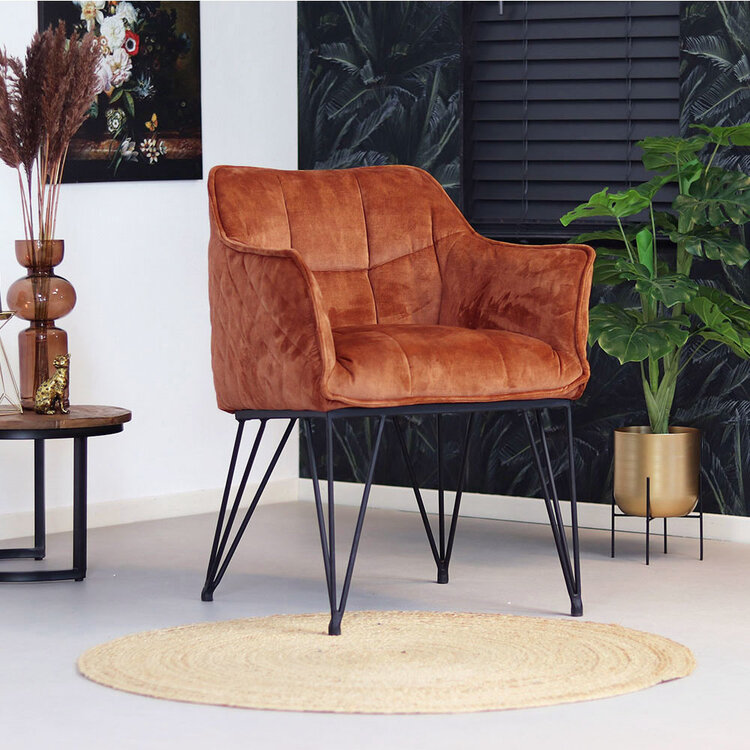 Esszimmerstuhl Samt Jaxon mit Armlehne kupfer