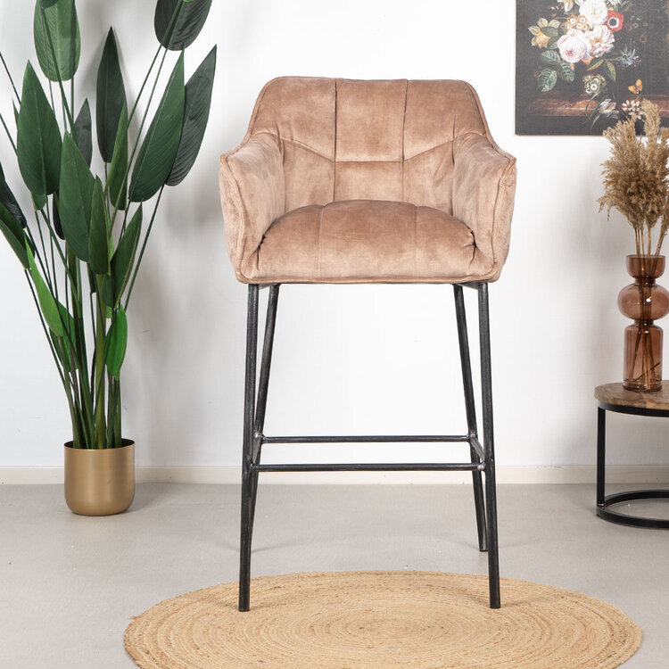 Barhocker Jaxon Samt mit Armlehne taupe 82cm