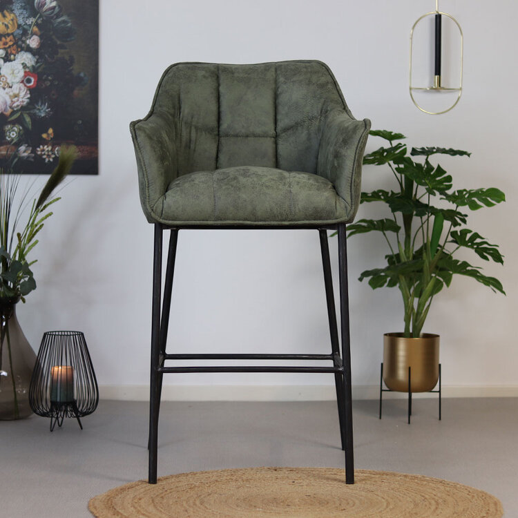 Barhocker Aaron Microfaser mit Armlehne olivgrün 82cm
