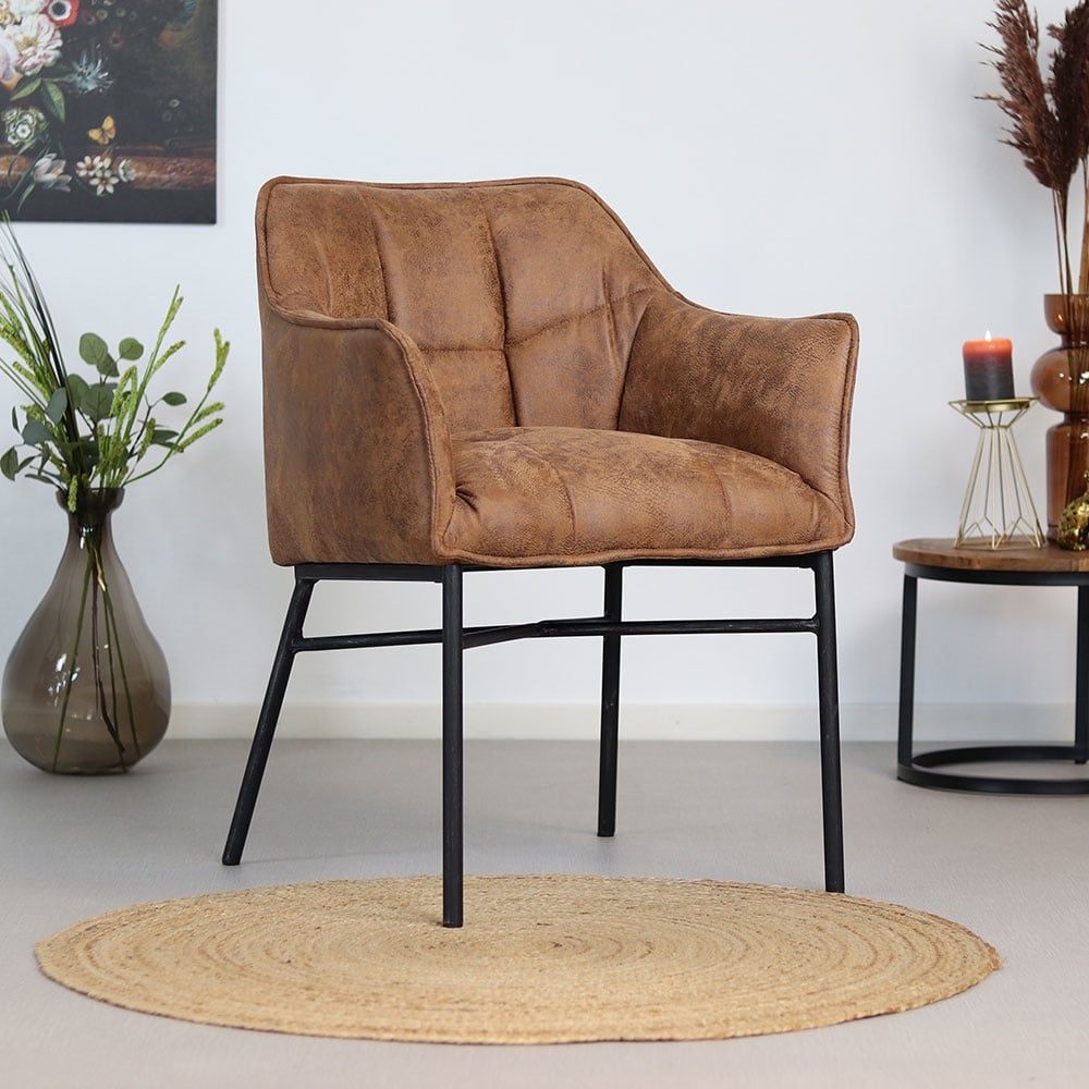 Esszimmerstuhl Microfaser Aaron mit Armlehne cognac