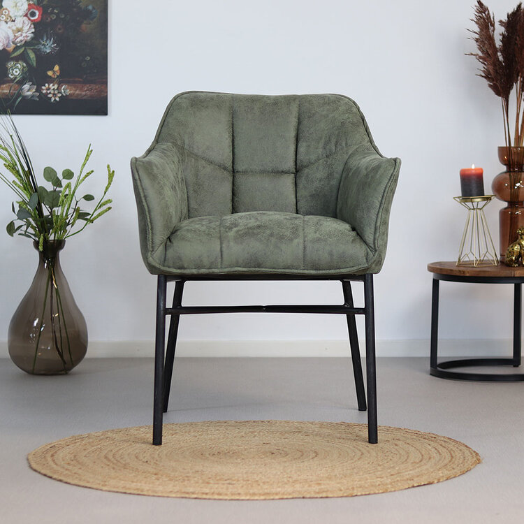 Esszimmerstuhl Microfaser Aaron mit Armlehne olivgrün