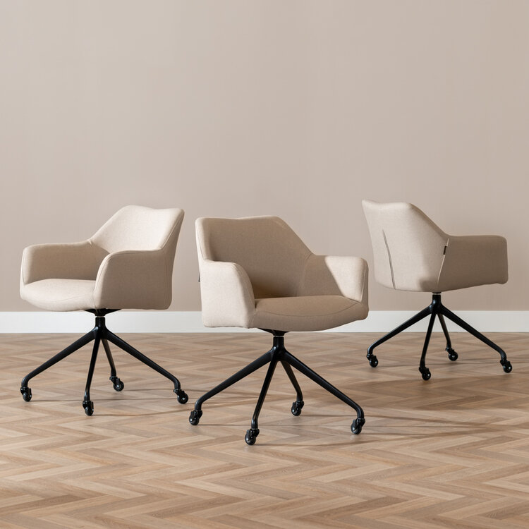 Esszimmerstuhl Isak recycelter Stoff mit Rollen taupe