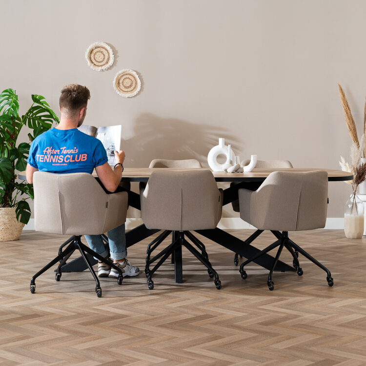 Esszimmerstuhl Isak recycelter Stoff mit Rollen taupe