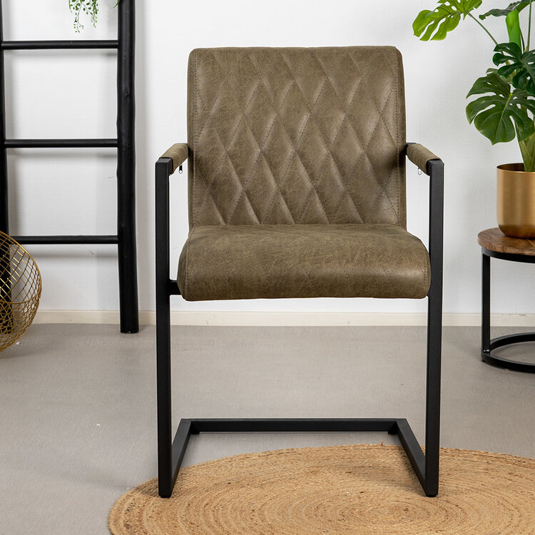 Esszimmerstuhl Eco-Leder Diamond mit Armlehne olivgrün