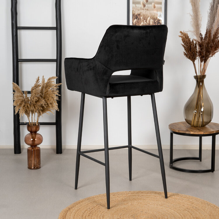 Barhocker Samt Mika mit Armlehne schwarz 78cm