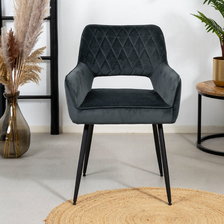 Esszimmerstuhl Samt Mika mit Armlehne anthrazit
