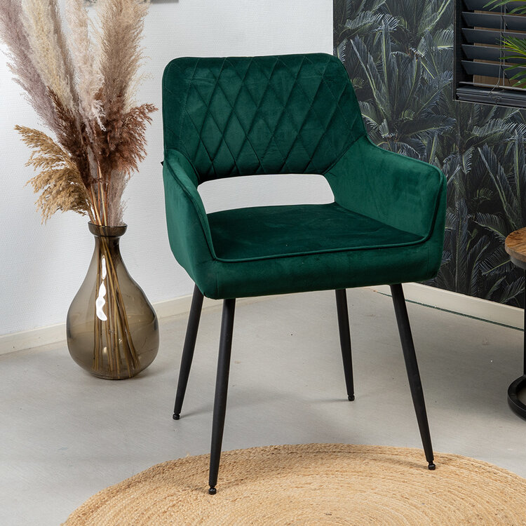 Esszimmerstuhl Samt Mika mit Armlehne grün