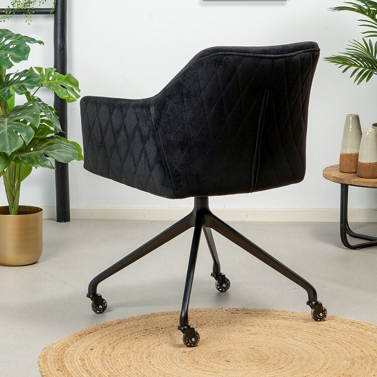 Esszimmerstuhl Samt Quinn mit Rollen Schwarz