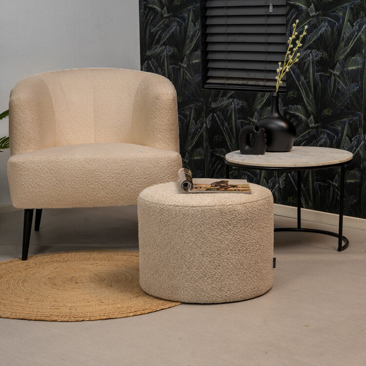 Bouclé Hocker Nora rund beige