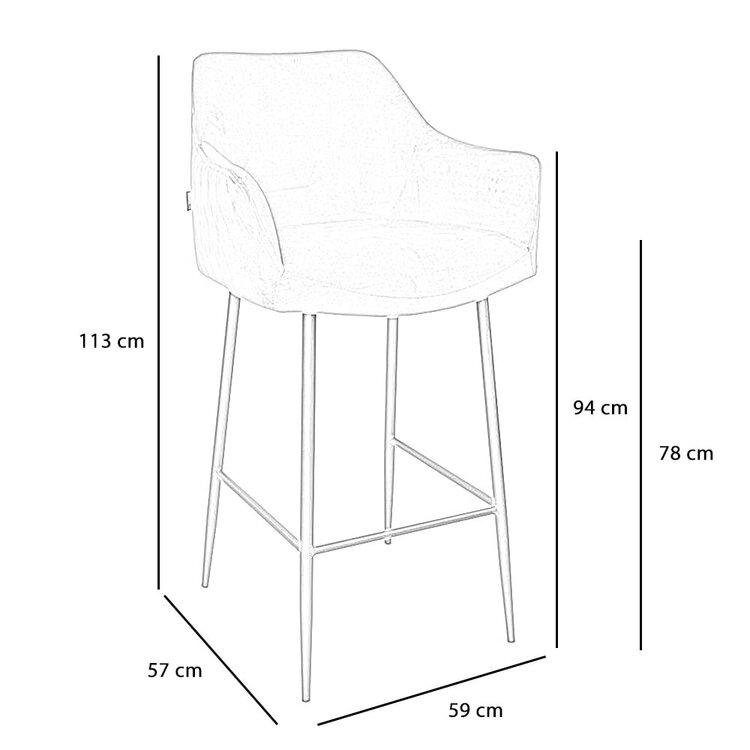 Barhocker Samt Nelly mit Armlehne kupfer 78cm