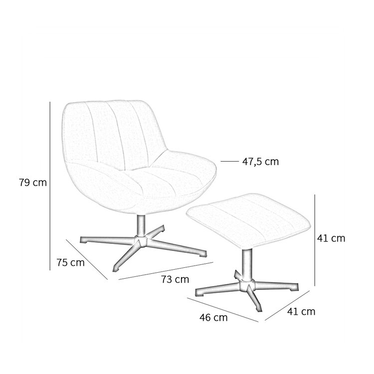 Sessel mit Hocker Santa Leinen drehbar kupfer
