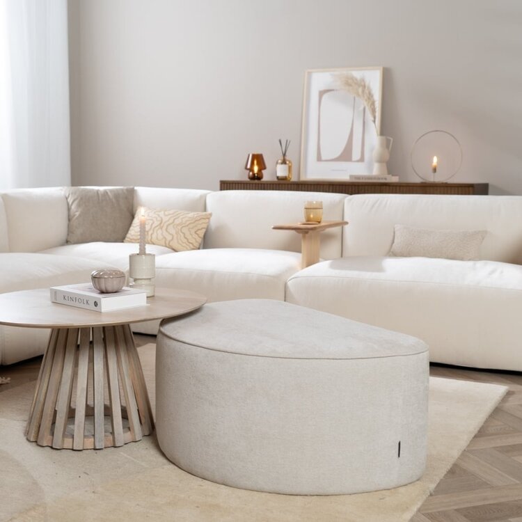 Hocker Lune halbrund Chenille off white