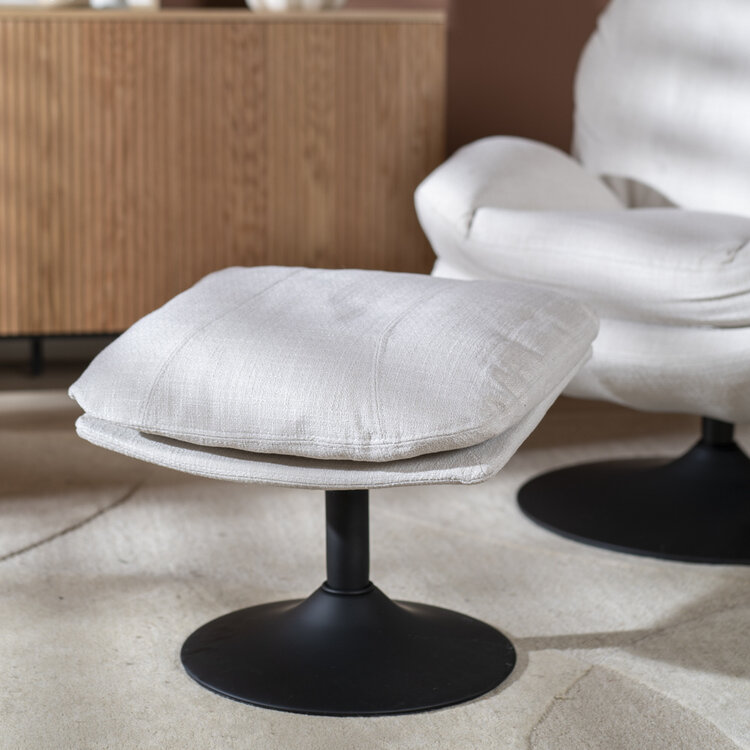 Sessel mit Hocker Isobel Leinen drehbar Off white