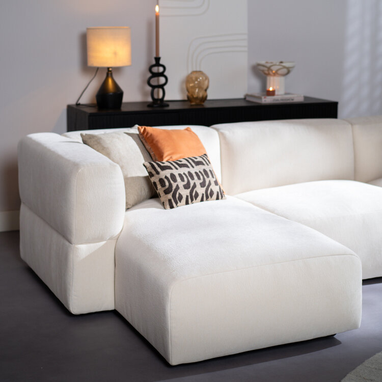 Ecksofa 3-Sitzer Karla Chenille off white links