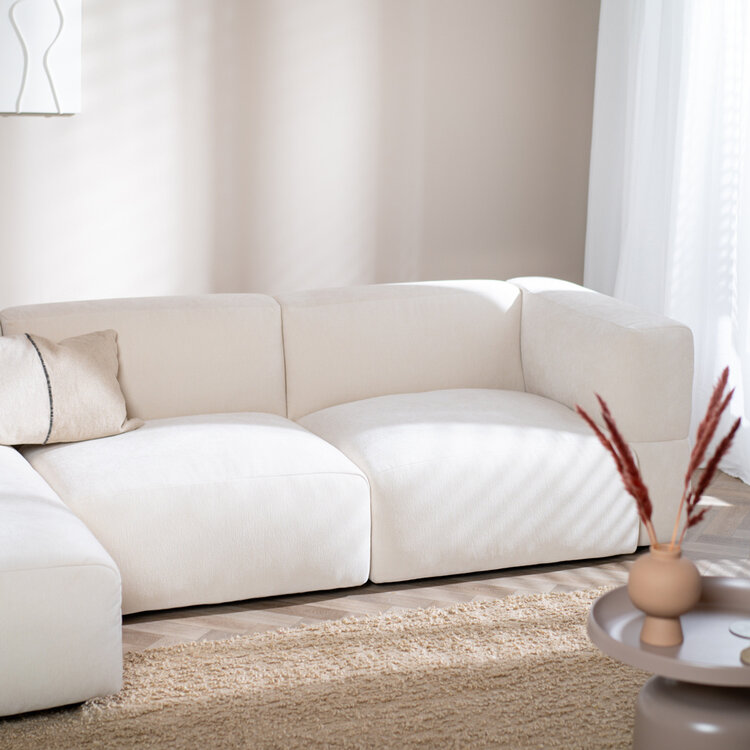 Ecksofa 3-Sitzer Karla Chenille off white links