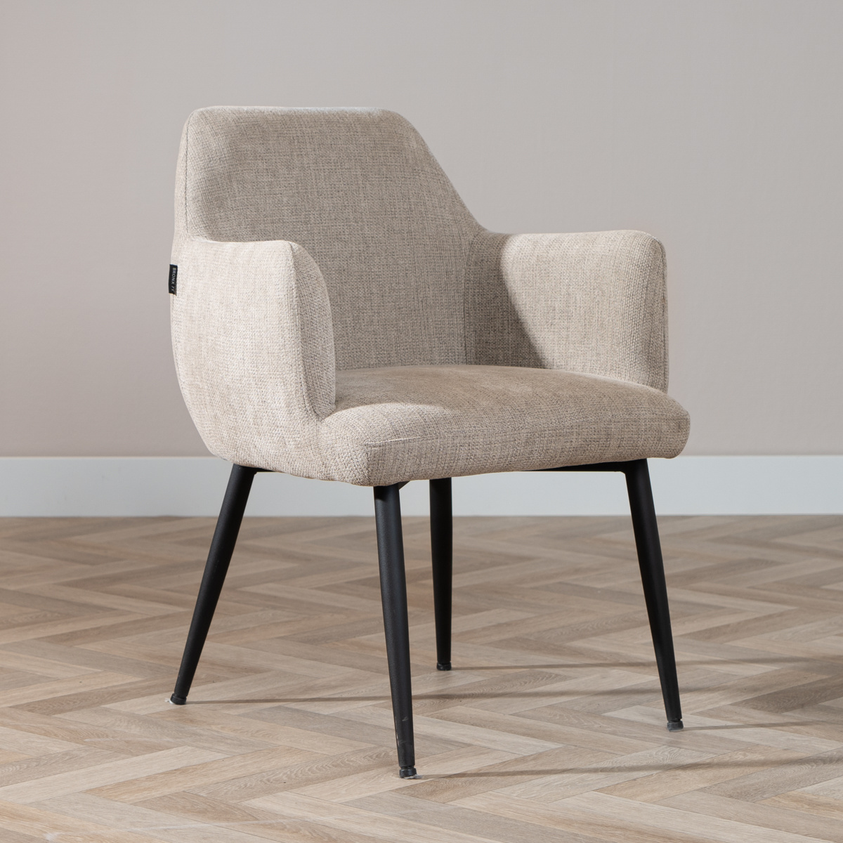 Esszimmerstuhl Lars recycelter Stoff mit Armlehne taupe