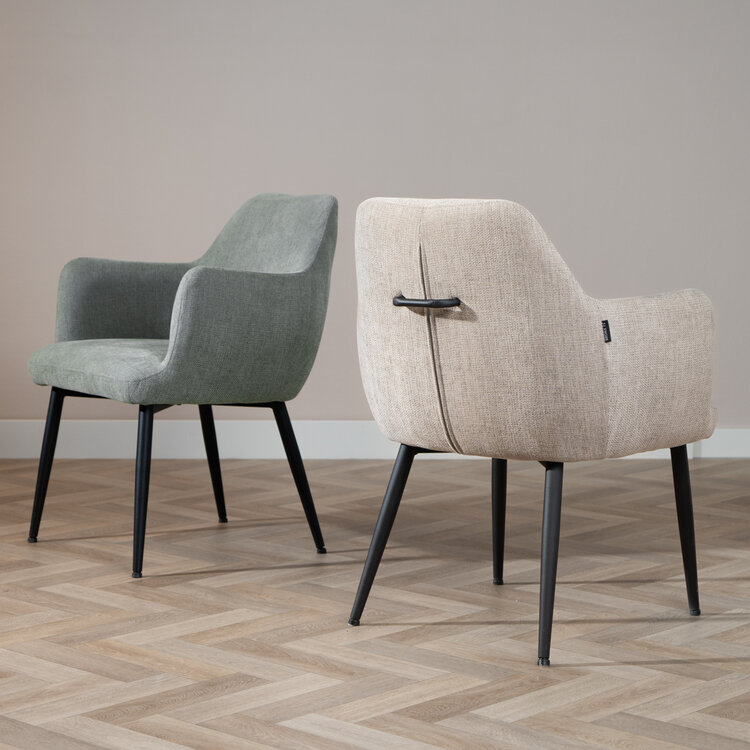 Esszimmerstuhl Lars recycelter Stoff mit Armlehne taupe