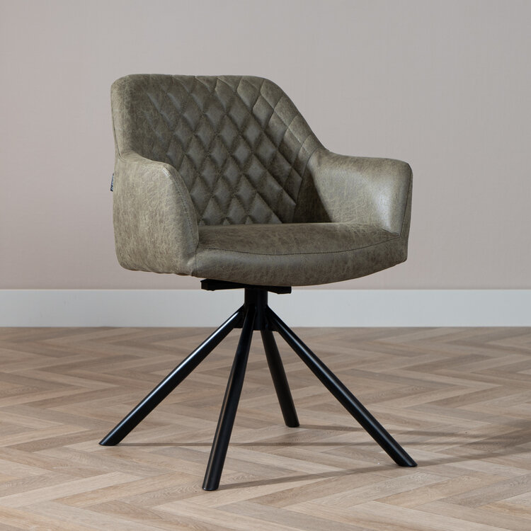 Esszimmerstuhl Leder Dex 180° drehbar Olivgrün