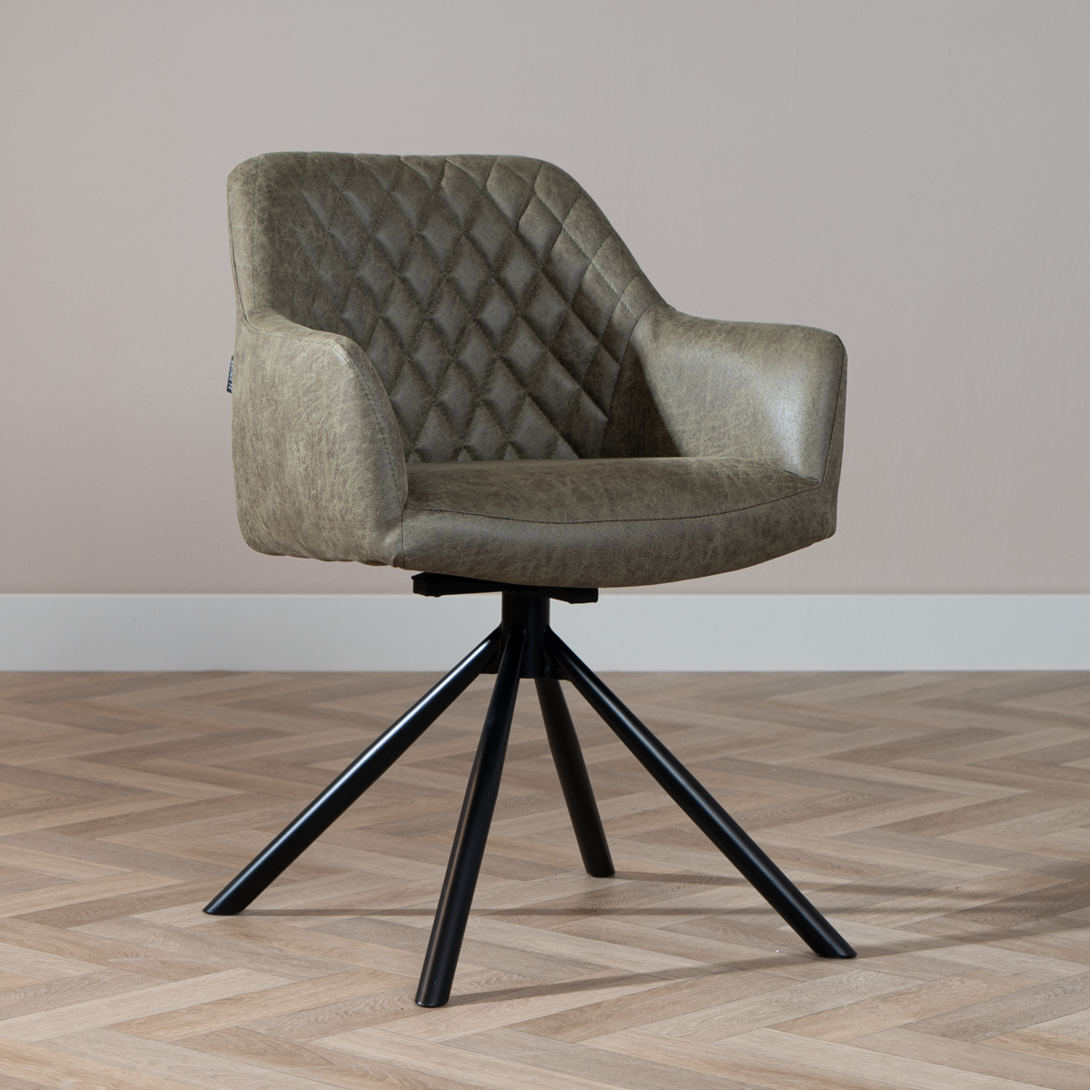 Esszimmerstuhl Leder Dex 180° drehbar Olivgrün