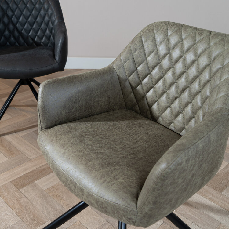 Esszimmerstuhl Leder Dex 180° drehbar Olivgrün