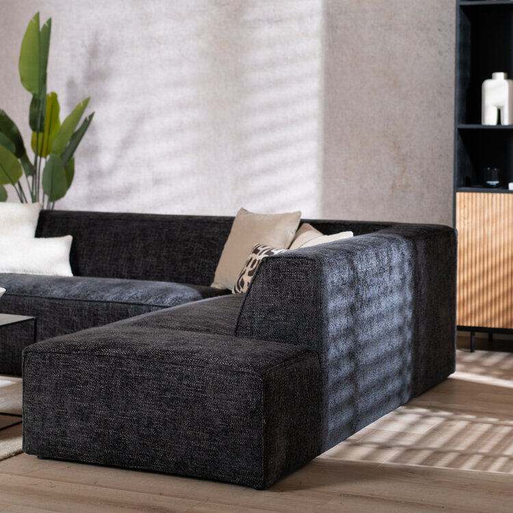 Ecksofa Memphis Chenille schwarz rechts