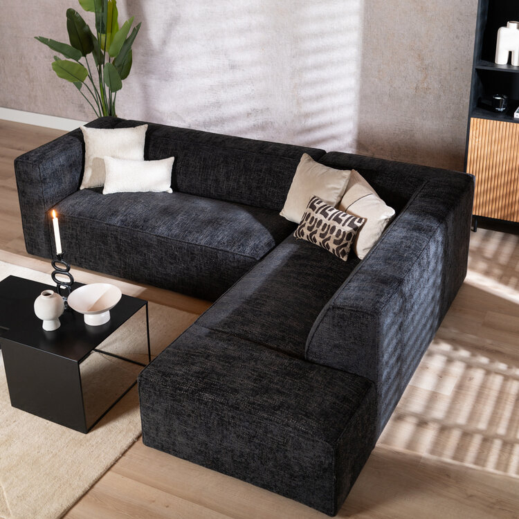 Ecksofa Memphis Chenille schwarz rechts