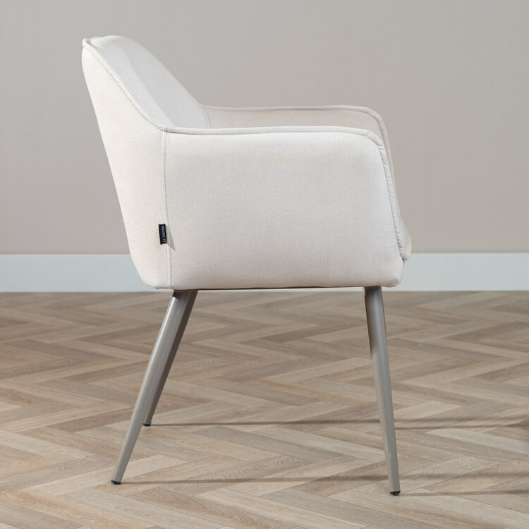 Esszimmerstuhl Elin recycelter Stoff mit Armlehne off white