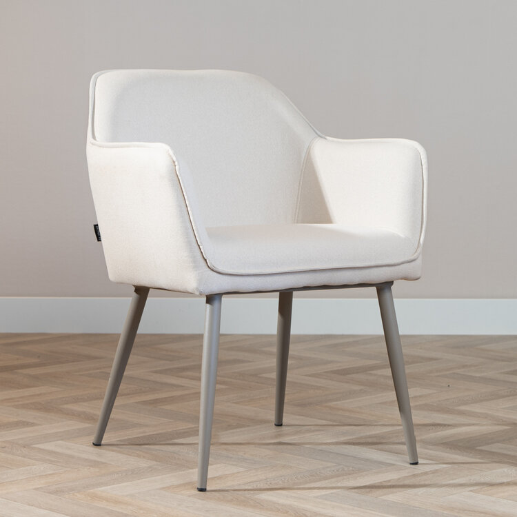 Esszimmerstuhl Elin recycelter Stoff mit Armlehne off white