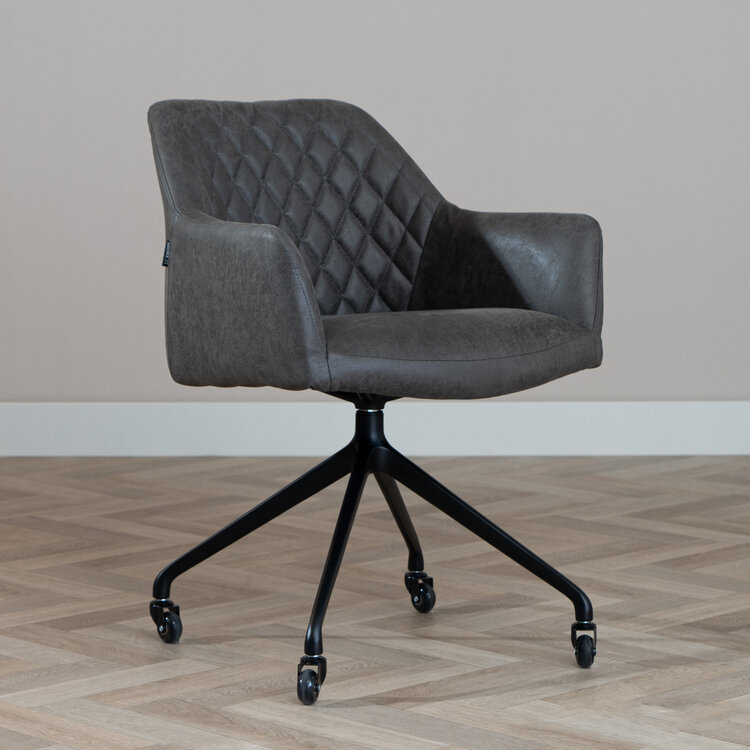 Esszimmerstuhl Leder Levi mit Rollen Anthrazit