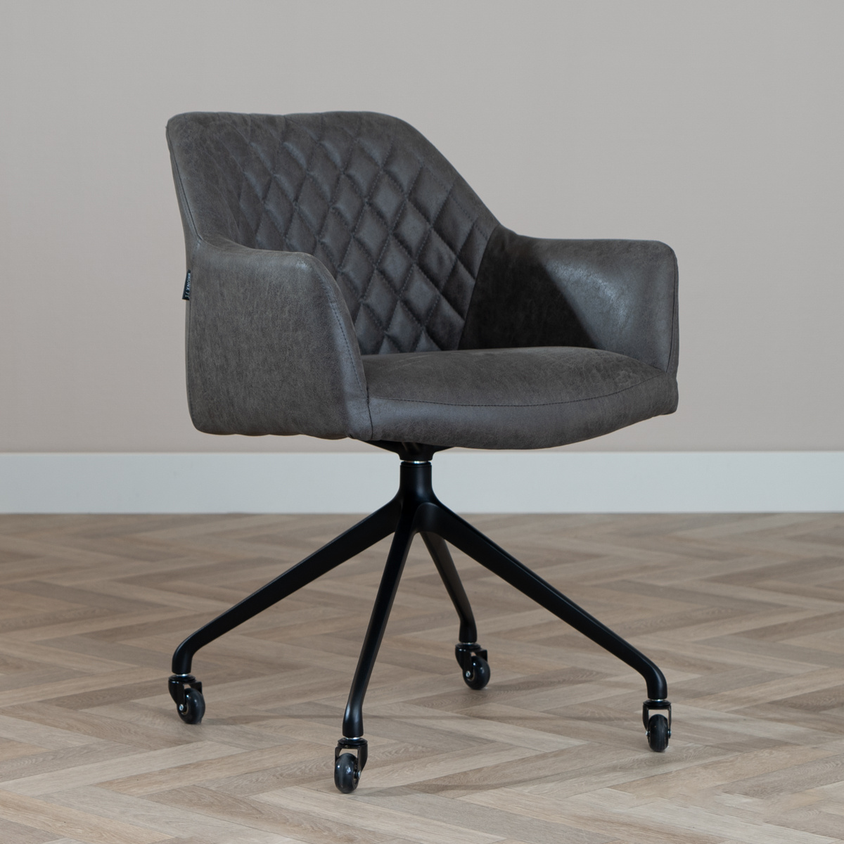 Esszimmerstuhl Leder Levi mit Rollen Anthrazit