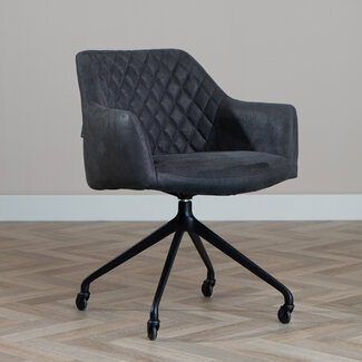 Esszimmerstuhl Leder Levi mit Rollen schwarz/anthrazit