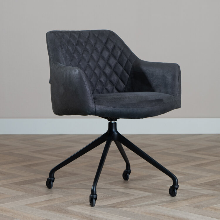 Esszimmerstuhl Leder Levi mit Rollen schwarz/anthrazit