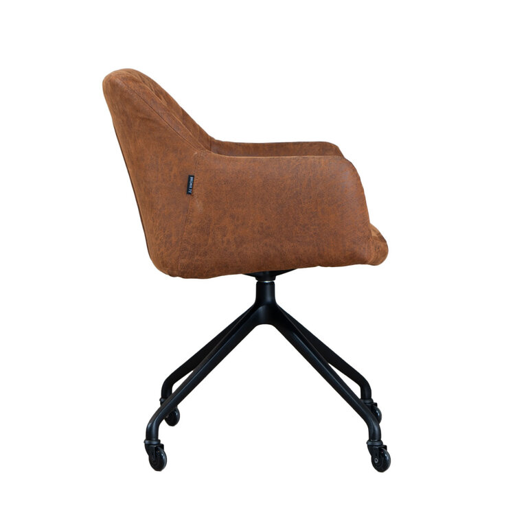 Esszimmerstuhl Leder Levi mit Rollen Cognac