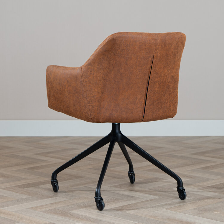 Esszimmerstuhl Leder Levi mit Rollen Cognac