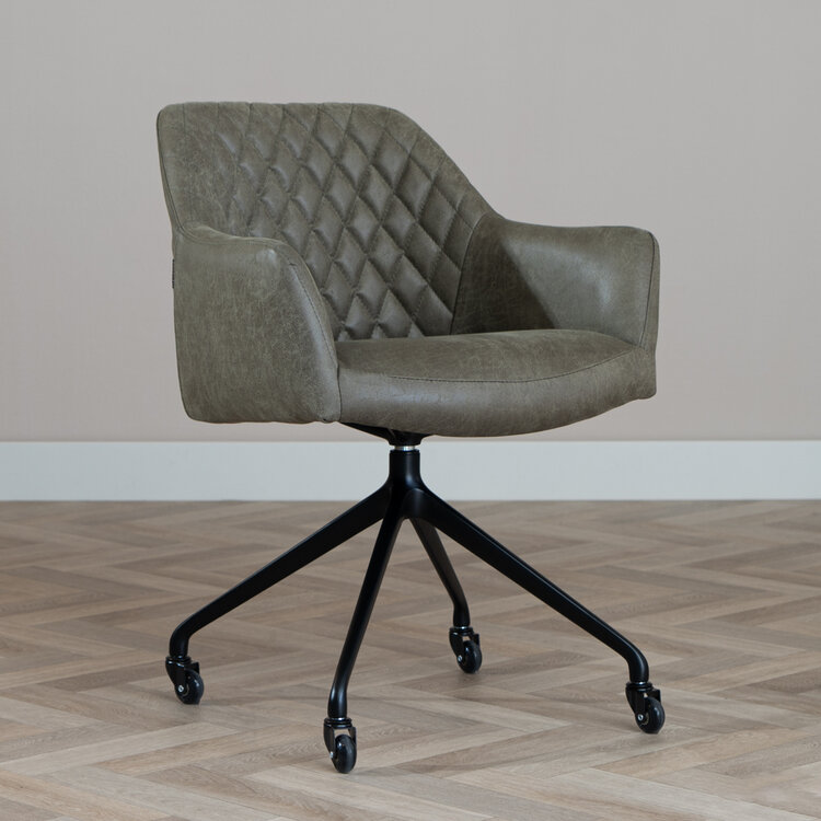 Esszimmerstuhl Leder Levi mit Rollen Grün