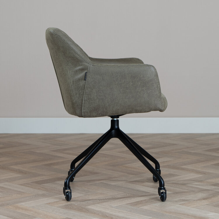 Esszimmerstuhl Leder Levi mit Rollen Grün