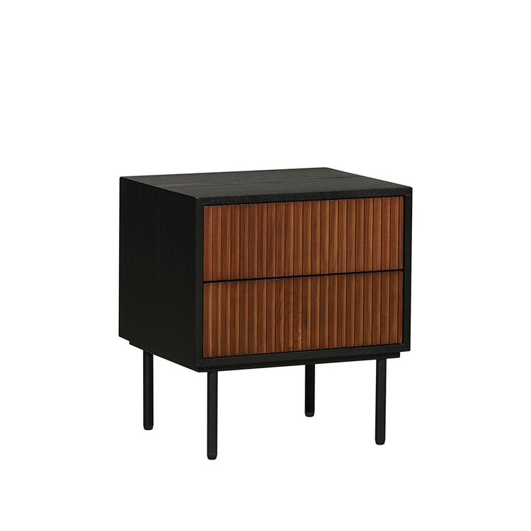 Nachttisch Yoka schwarz / Eiche dunkel 2 Schubladen