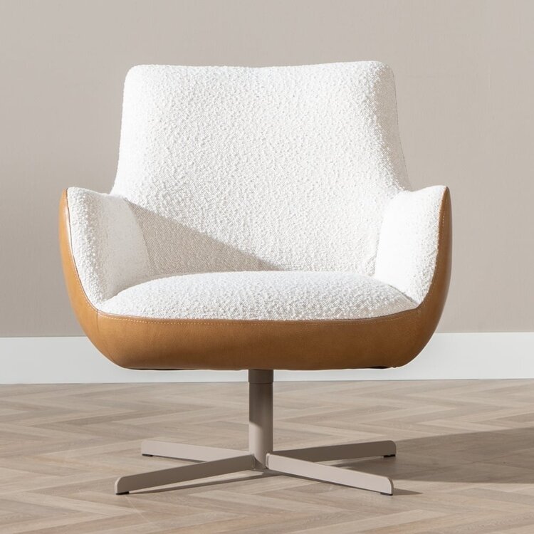 Sessel Stella Bouclé / Leder drehbar beige