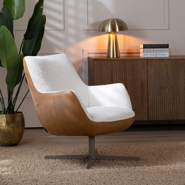 Sessel Stella Bouclé / Leder drehbar beige