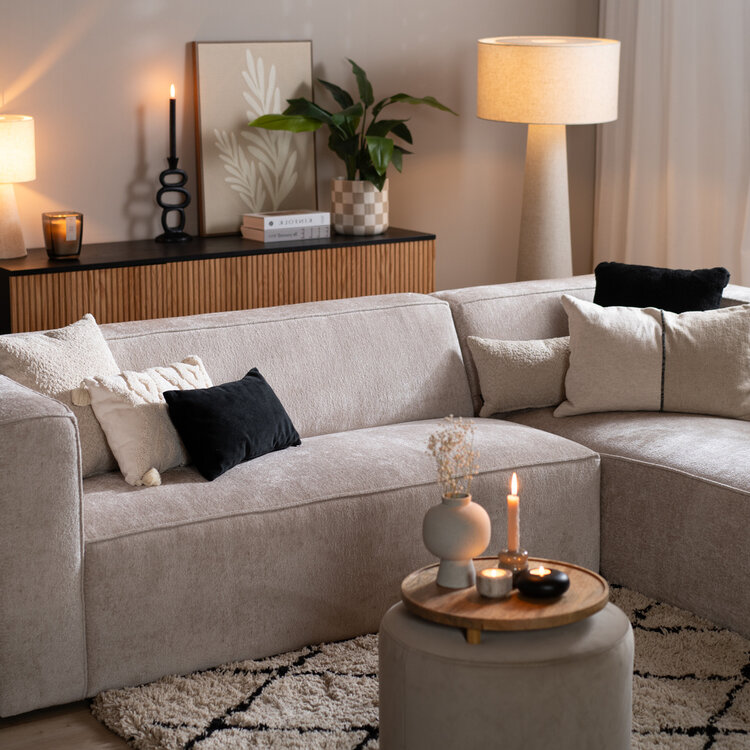 Ecksofa Memphis Chenille weiß/beige rechts