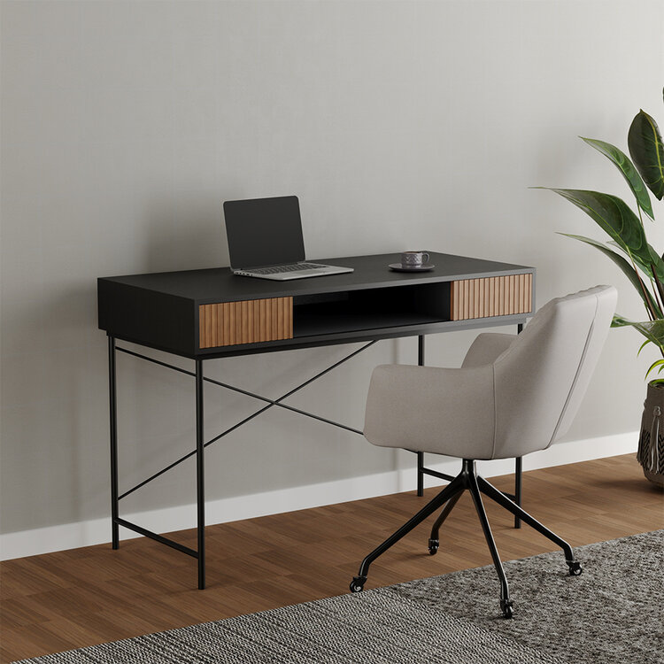 Schreibtisch Maury schwarz/Eiche dunkel 120x55x77cm