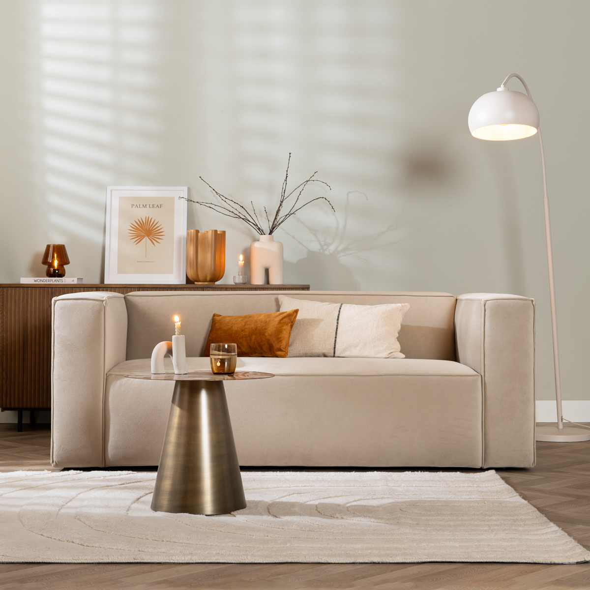 Samt Sofa Memphis 2,5-Sitzer beige