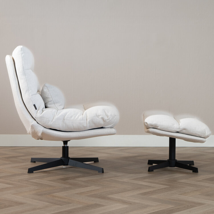 Sessel mit Hocker Cristo Leinen drehbar Off white