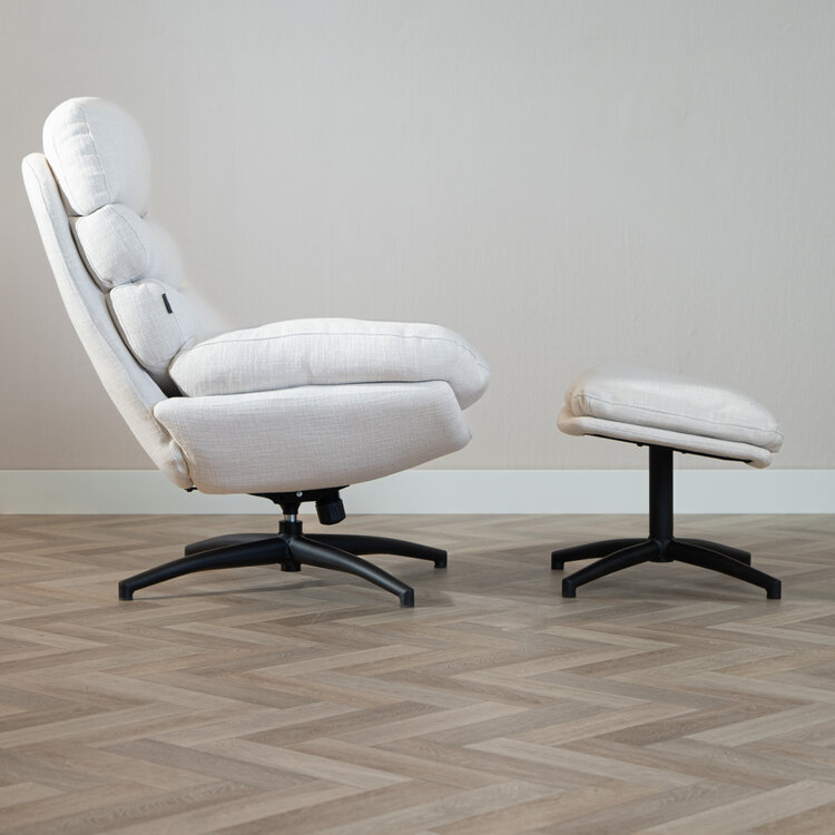 Sessel mit Hocker Palma Leinen drehbar Off white